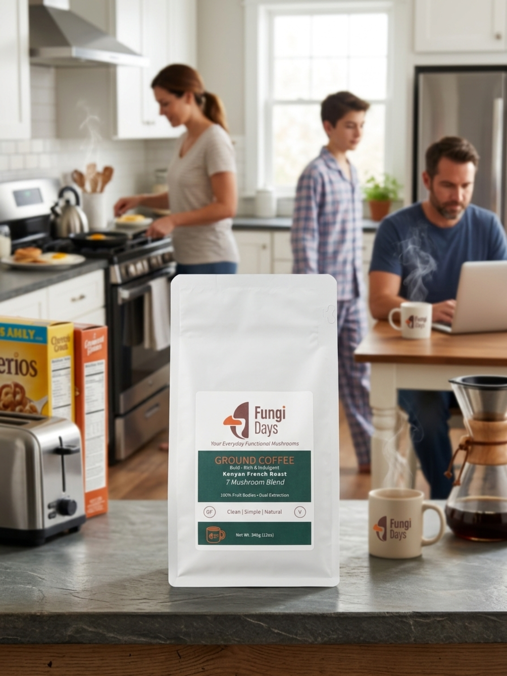 French Roast Ground Coffee with 7 Functional Mushrooms | Rich & Bold Wellness Blend